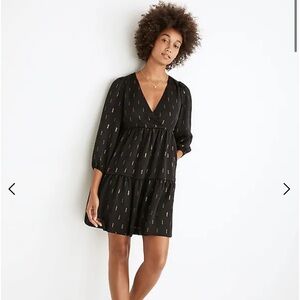 Madewell Metallic Jacquard Faux-Wrap Tiered Mini Dress M